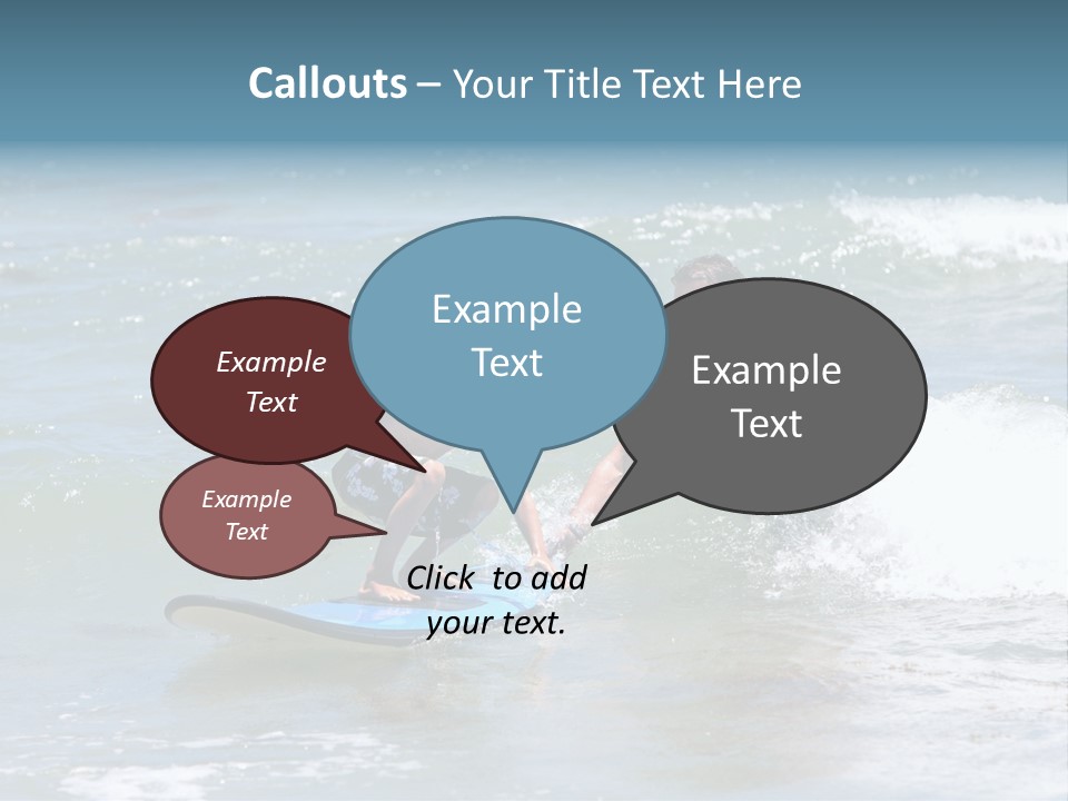 Father Teaching His Young Son How To Surf In The Sea On Vacation Or Holiday PowerPoint Template