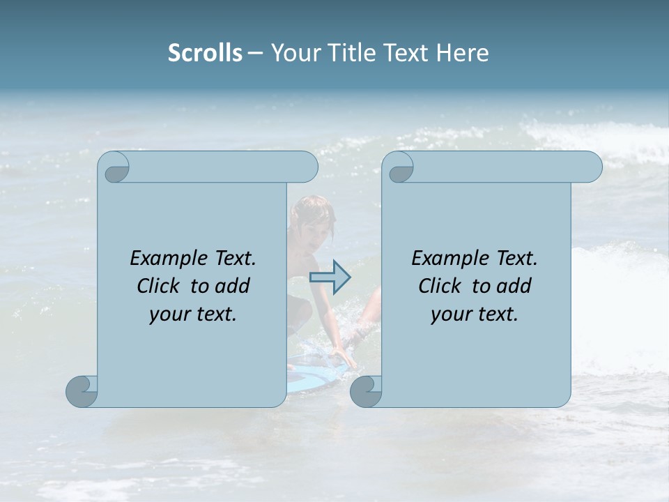 Father Teaching His Young Son How To Surf In The Sea On Vacation Or Holiday PowerPoint Template
