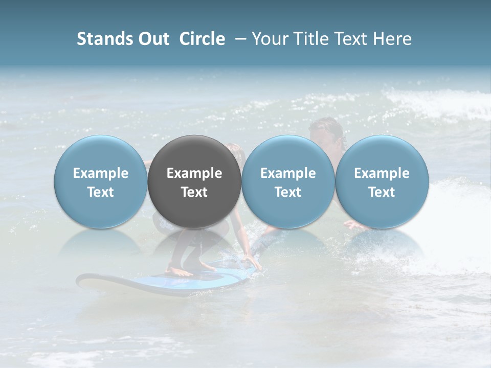 Father Teaching His Young Son How To Surf In The Sea On Vacation Or Holiday PowerPoint Template