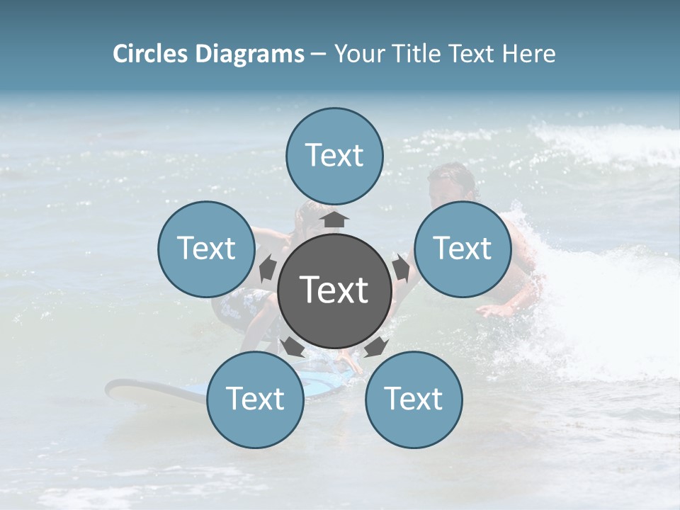 Father Teaching His Young Son How To Surf In The Sea On Vacation Or Holiday PowerPoint Template