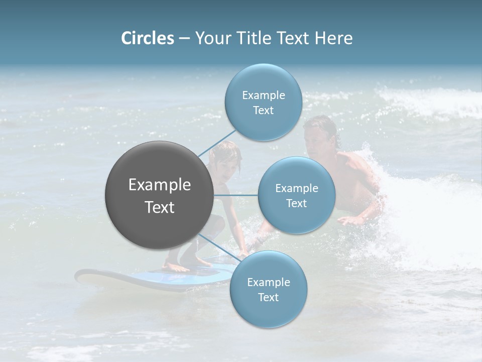 Father Teaching His Young Son How To Surf In The Sea On Vacation Or Holiday PowerPoint Template