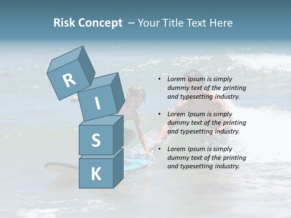 Father Teaching His Young Son How To Surf In The Sea On Vacation Or Holiday PowerPoint Template