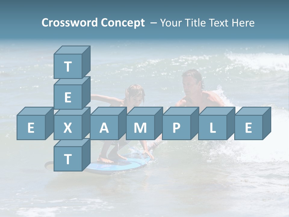 Father Teaching His Young Son How To Surf In The Sea On Vacation Or Holiday PowerPoint Template