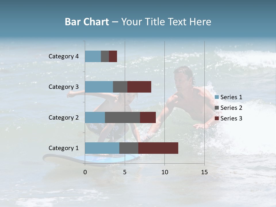 Father Teaching His Young Son How To Surf In The Sea On Vacation Or Holiday PowerPoint Template