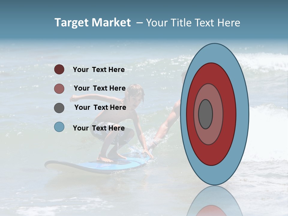 Father Teaching His Young Son How To Surf In The Sea On Vacation Or Holiday PowerPoint Template