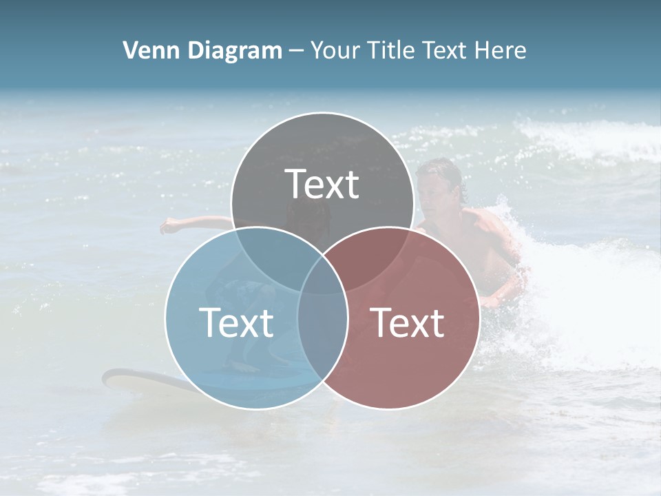 Father Teaching His Young Son How To Surf In The Sea On Vacation Or Holiday PowerPoint Template