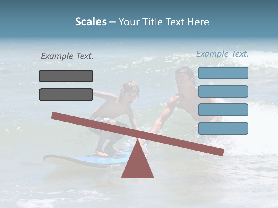 Father Teaching His Young Son How To Surf In The Sea On Vacation Or Holiday PowerPoint Template