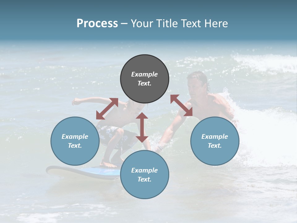 Father Teaching His Young Son How To Surf In The Sea On Vacation Or Holiday PowerPoint Template