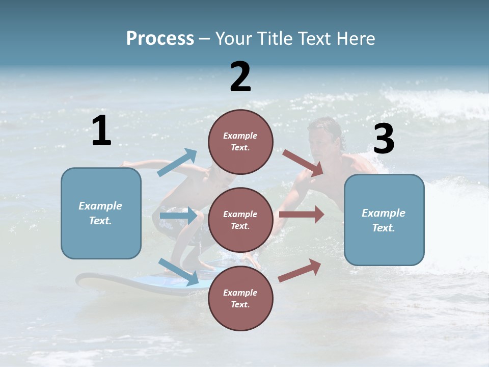 Father Teaching His Young Son How To Surf In The Sea On Vacation Or Holiday PowerPoint Template