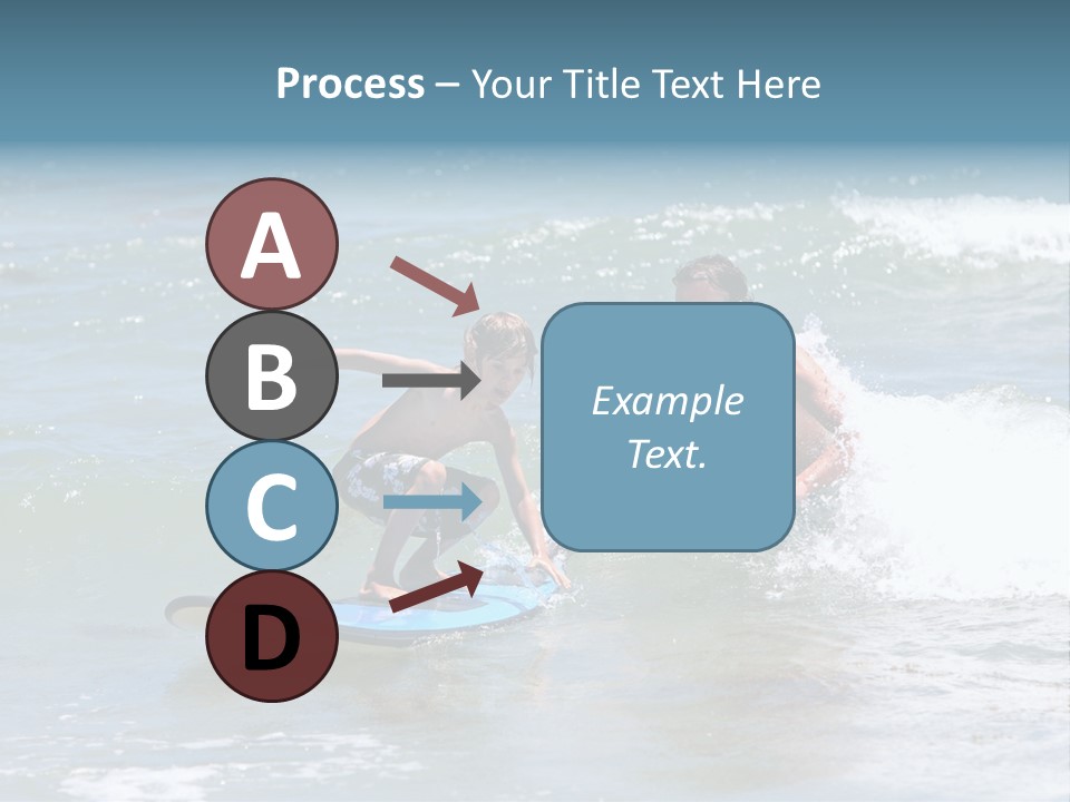 Father Teaching His Young Son How To Surf In The Sea On Vacation Or Holiday PowerPoint Template