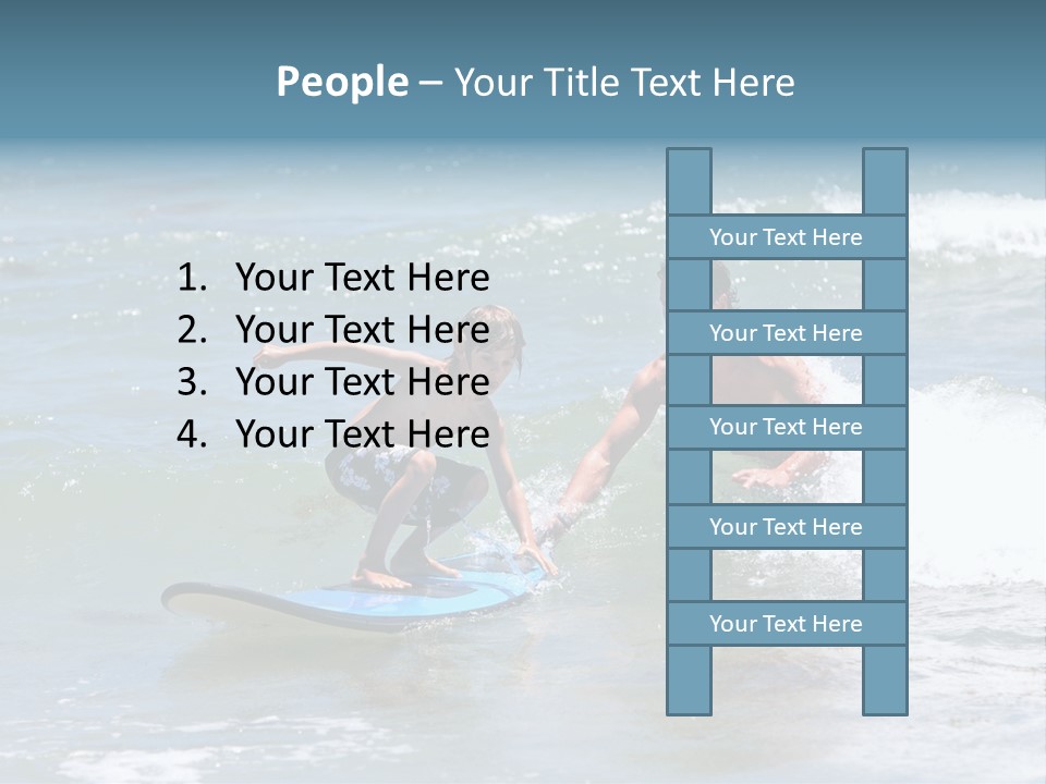 Father Teaching His Young Son How To Surf In The Sea On Vacation Or Holiday PowerPoint Template