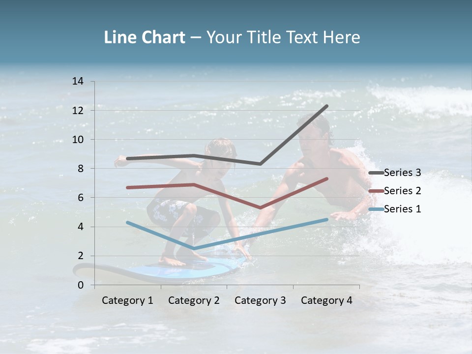 Father Teaching His Young Son How To Surf In The Sea On Vacation Or Holiday PowerPoint Template