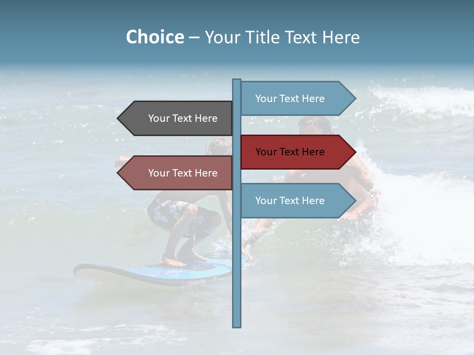 Father Teaching His Young Son How To Surf In The Sea On Vacation Or Holiday PowerPoint Template