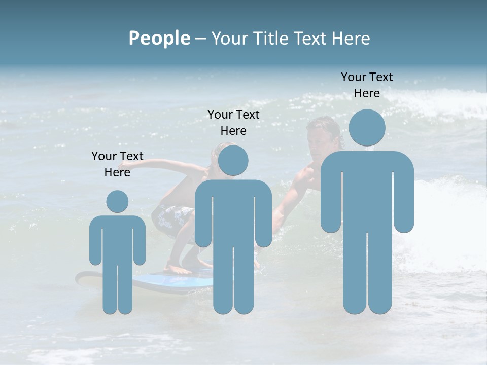 Father Teaching His Young Son How To Surf In The Sea On Vacation Or Holiday PowerPoint Template