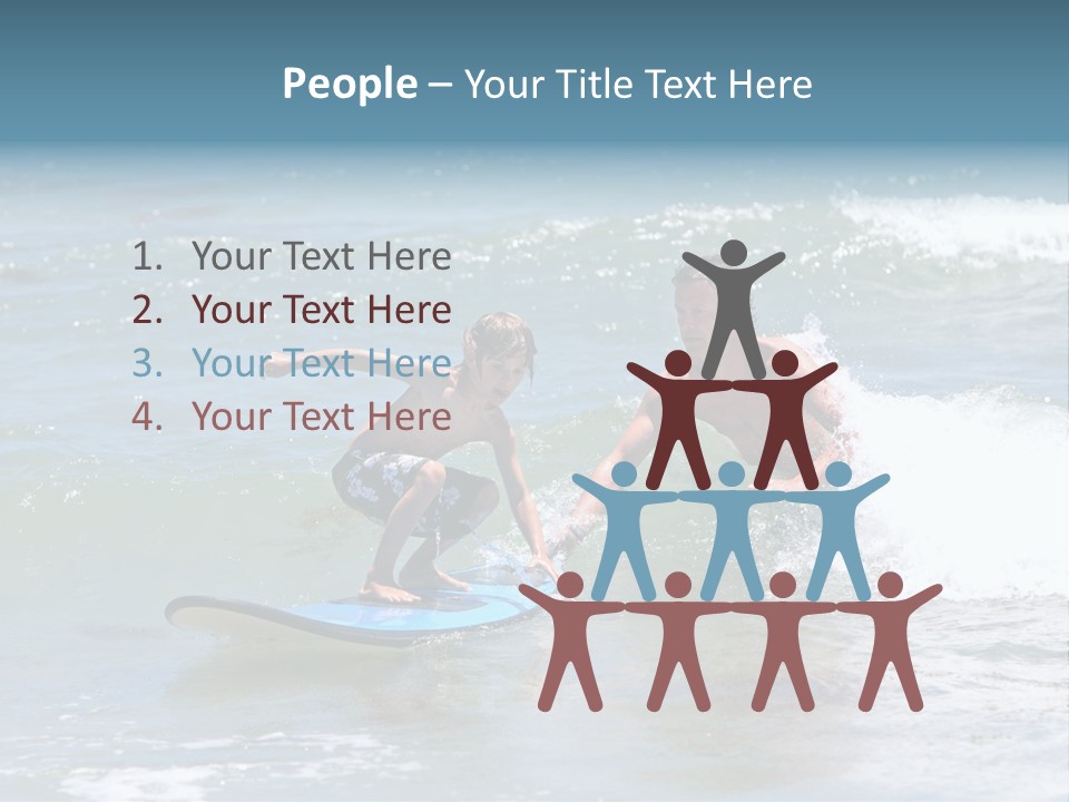 Father Teaching His Young Son How To Surf In The Sea On Vacation Or Holiday PowerPoint Template