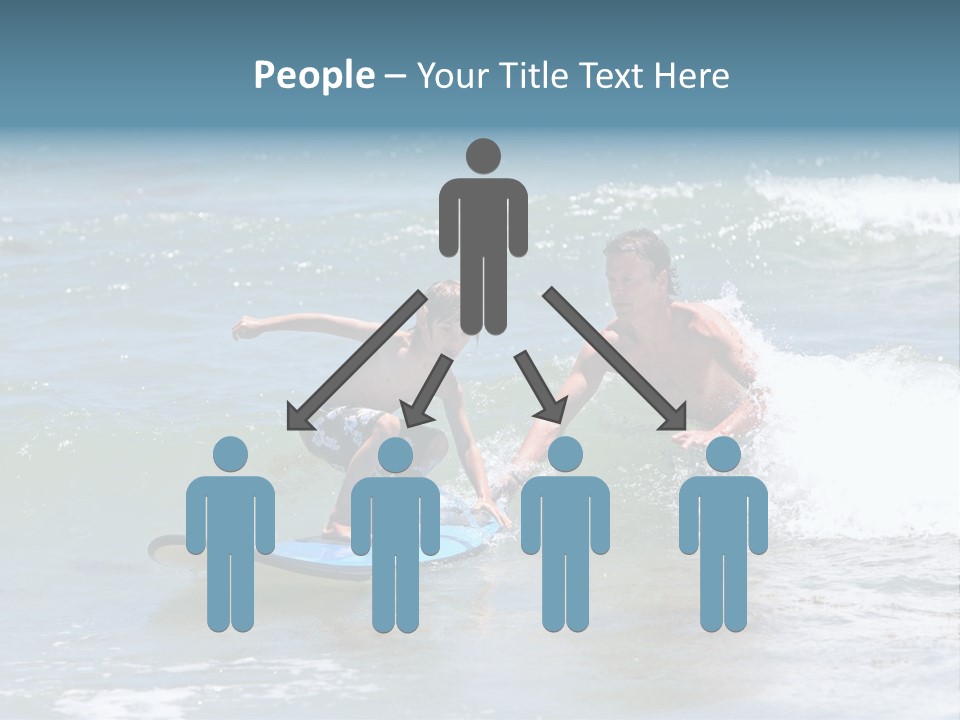 Father Teaching His Young Son How To Surf In The Sea On Vacation Or Holiday PowerPoint Template