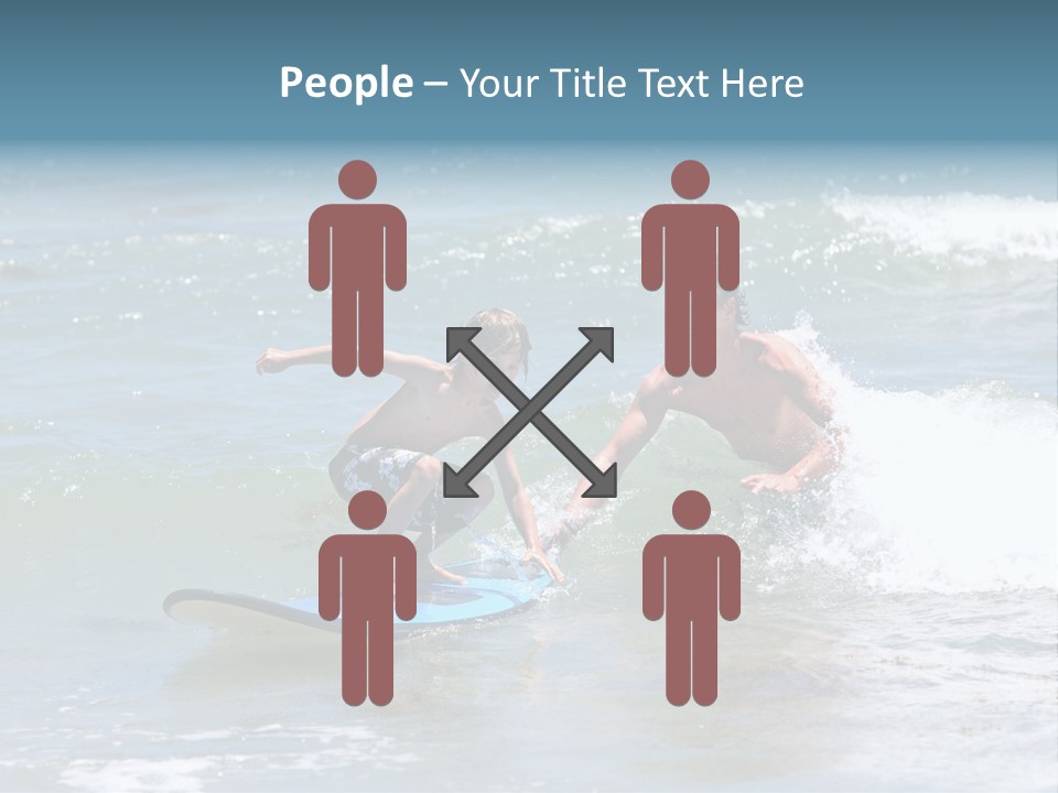 Father Teaching His Young Son How To Surf In The Sea On Vacation Or Holiday PowerPoint Template