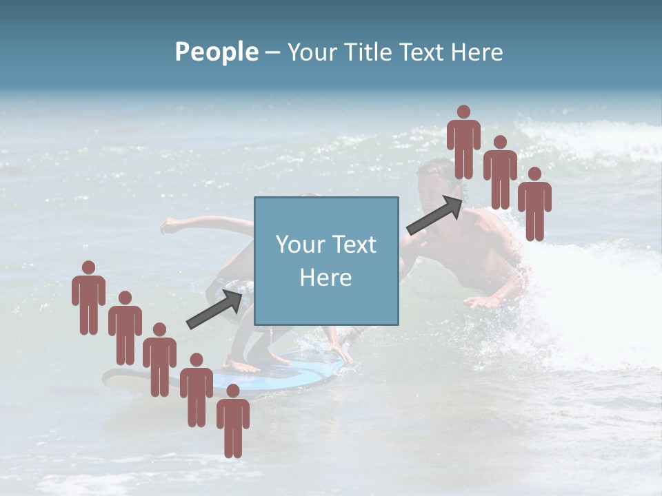 Father Teaching His Young Son How To Surf In The Sea On Vacation Or Holiday PowerPoint Template