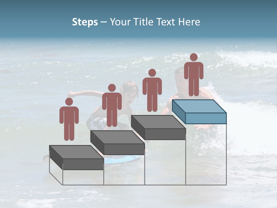 Father Teaching His Young Son How To Surf In The Sea On Vacation Or Holiday PowerPoint Template