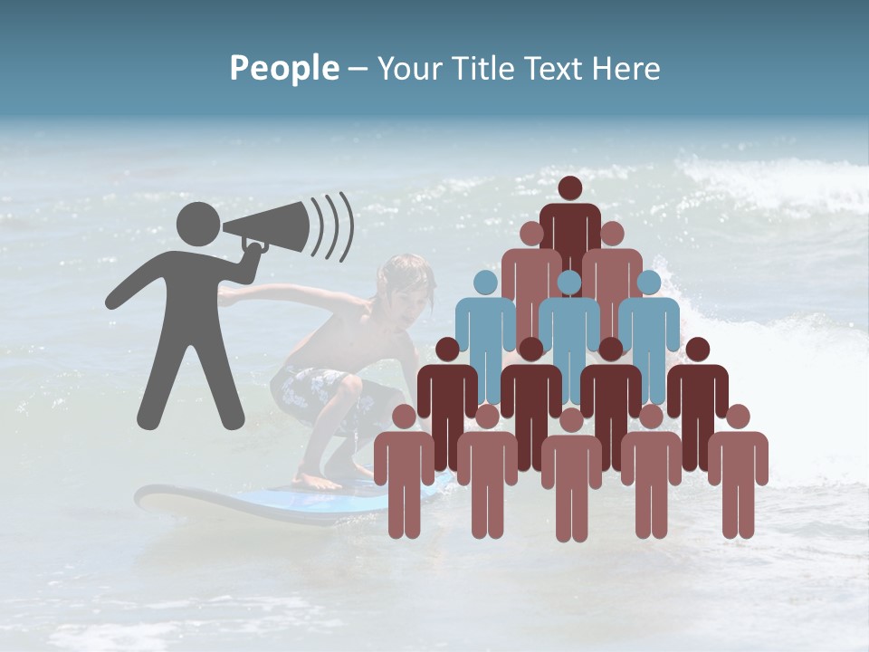 Father Teaching His Young Son How To Surf In The Sea On Vacation Or Holiday PowerPoint Template