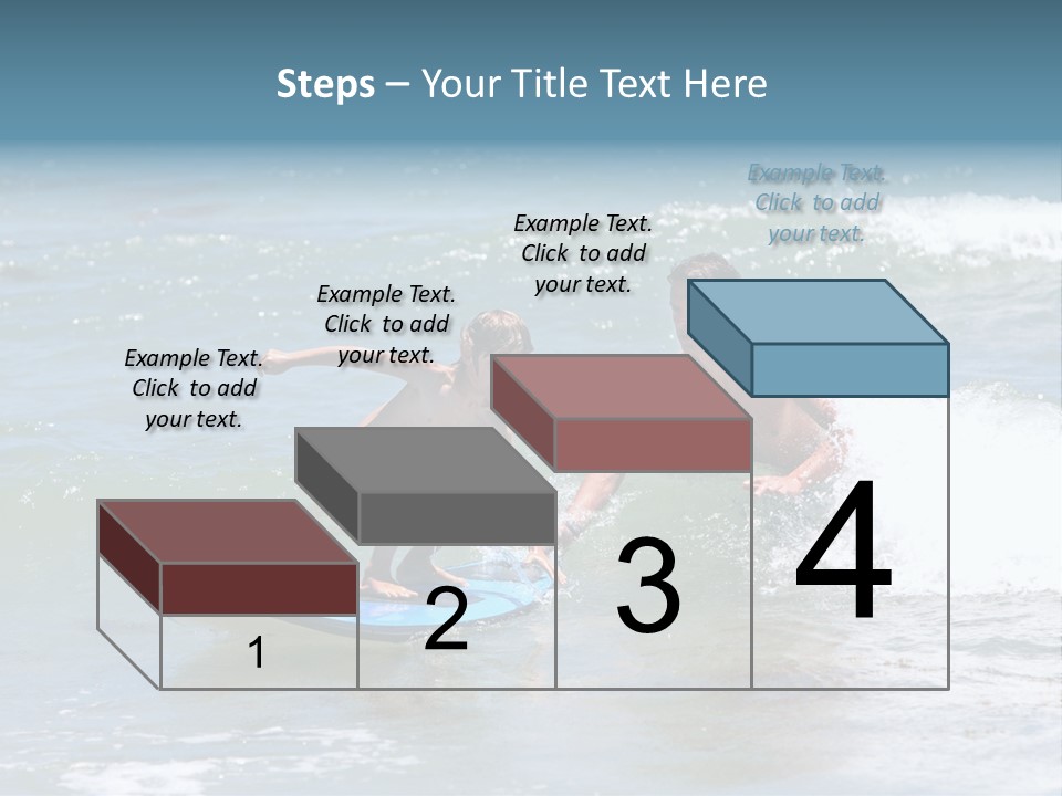 Father Teaching His Young Son How To Surf In The Sea On Vacation Or Holiday PowerPoint Template