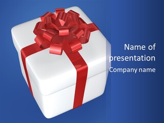 A White Present Box With A Red Ribbon On It PowerPoint Template