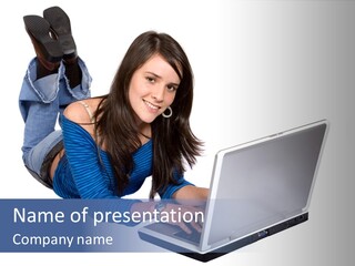 Casual Girl On A Laptop On The Floor PowerPoint Template