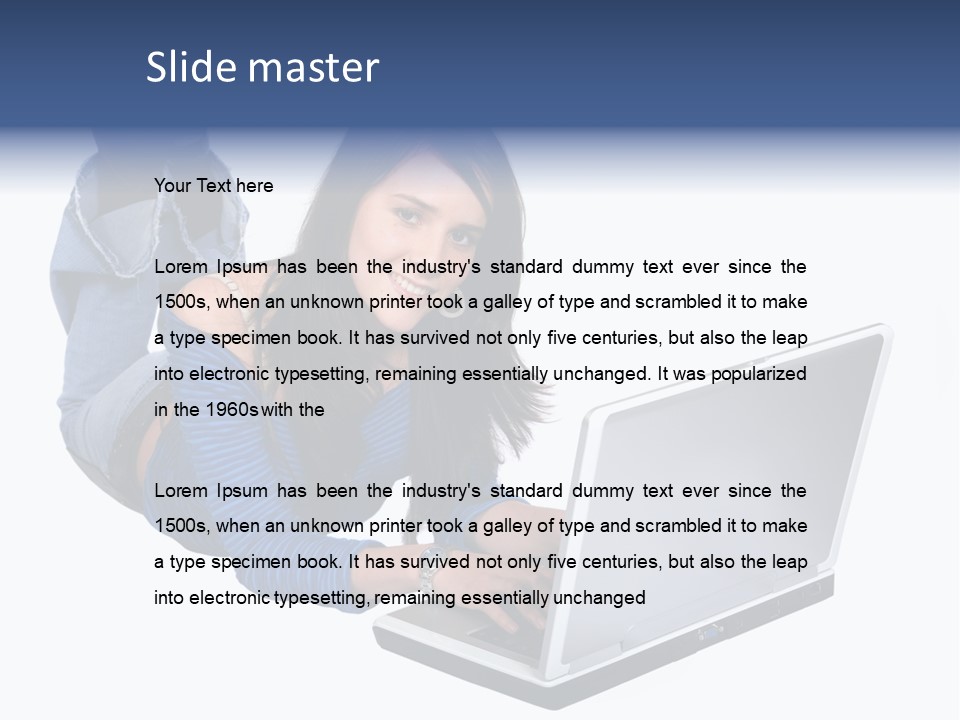 Casual Girl On A Laptop On The Floor PowerPoint Template