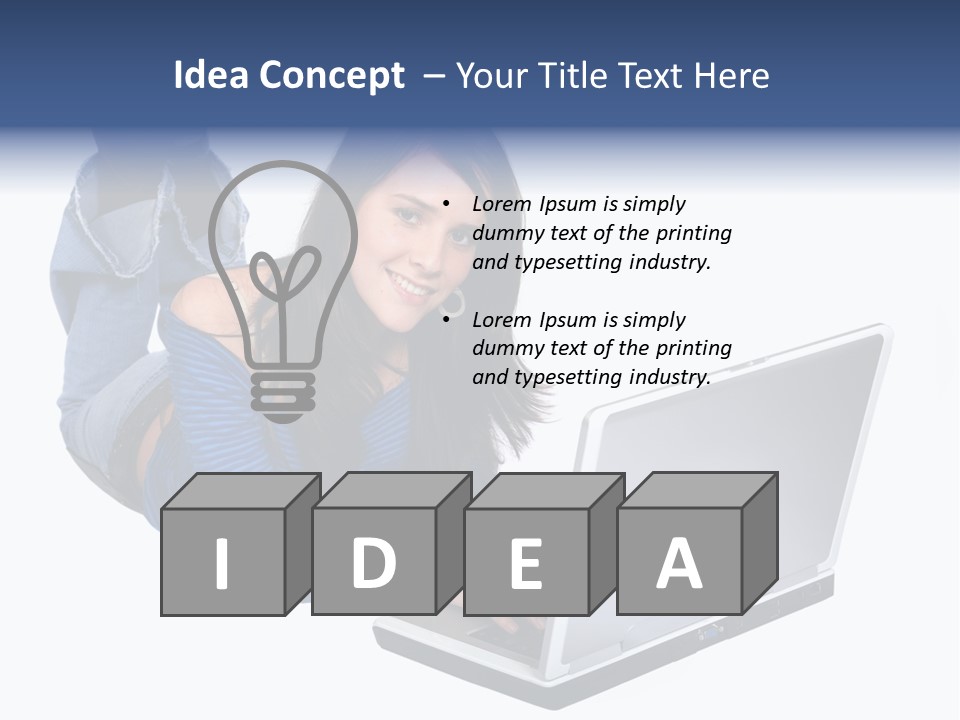 Casual Girl On A Laptop On The Floor PowerPoint Template