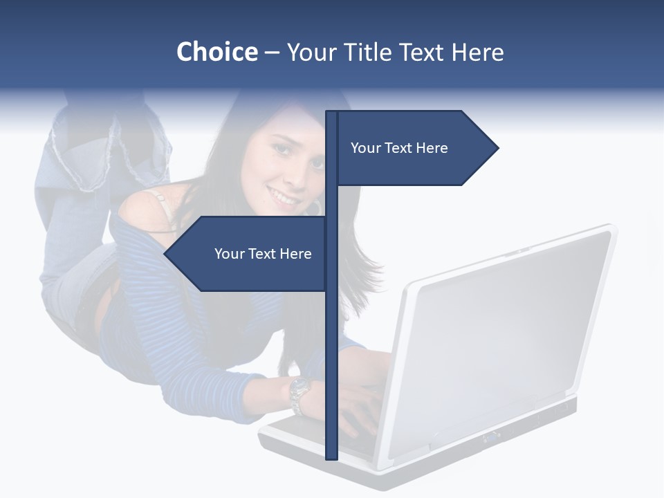 Casual Girl On A Laptop On The Floor PowerPoint Template