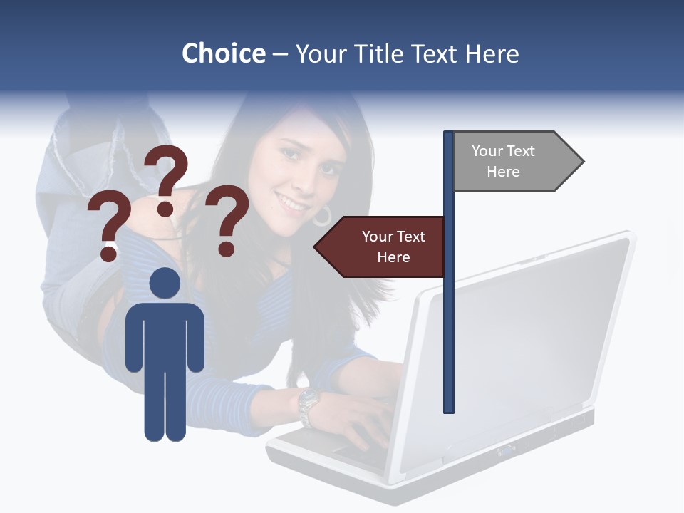 Casual Girl On A Laptop On The Floor PowerPoint Template