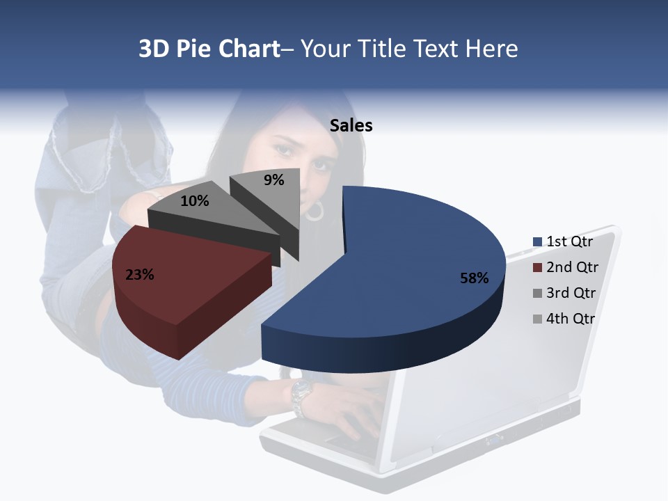 Casual Girl On A Laptop On The Floor PowerPoint Template