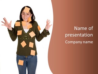 A Woman With Sticky Notes On Her Face PowerPoint Template