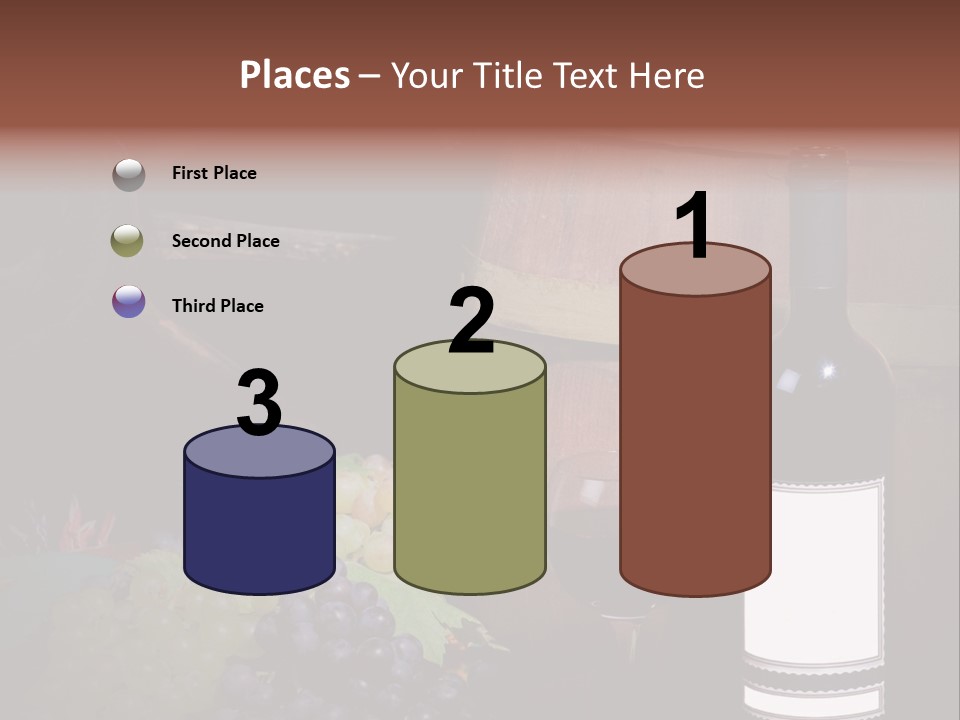 Wine Bottle With Grapes And Barrel PowerPoint Template