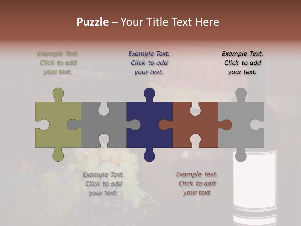 Wine Bottle With Grapes And Barrel PowerPoint Template