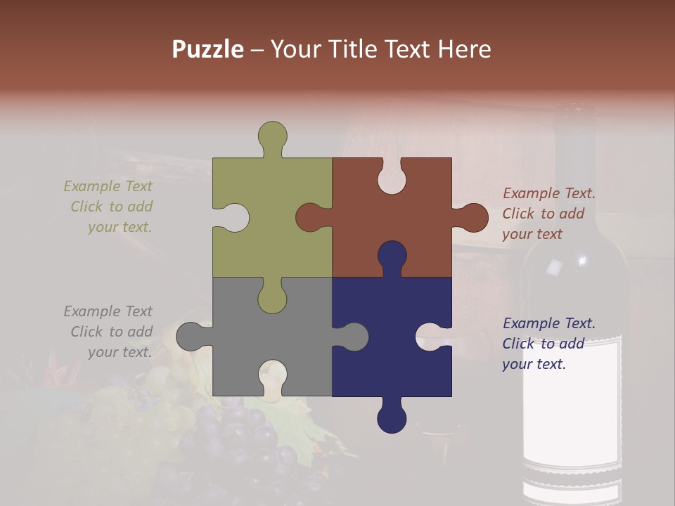 Wine Bottle With Grapes And Barrel PowerPoint Template