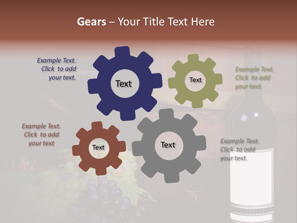 Wine Bottle With Grapes And Barrel PowerPoint Template