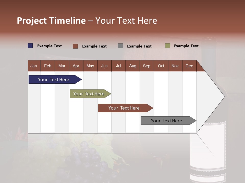 Wine Bottle With Grapes And Barrel PowerPoint Template