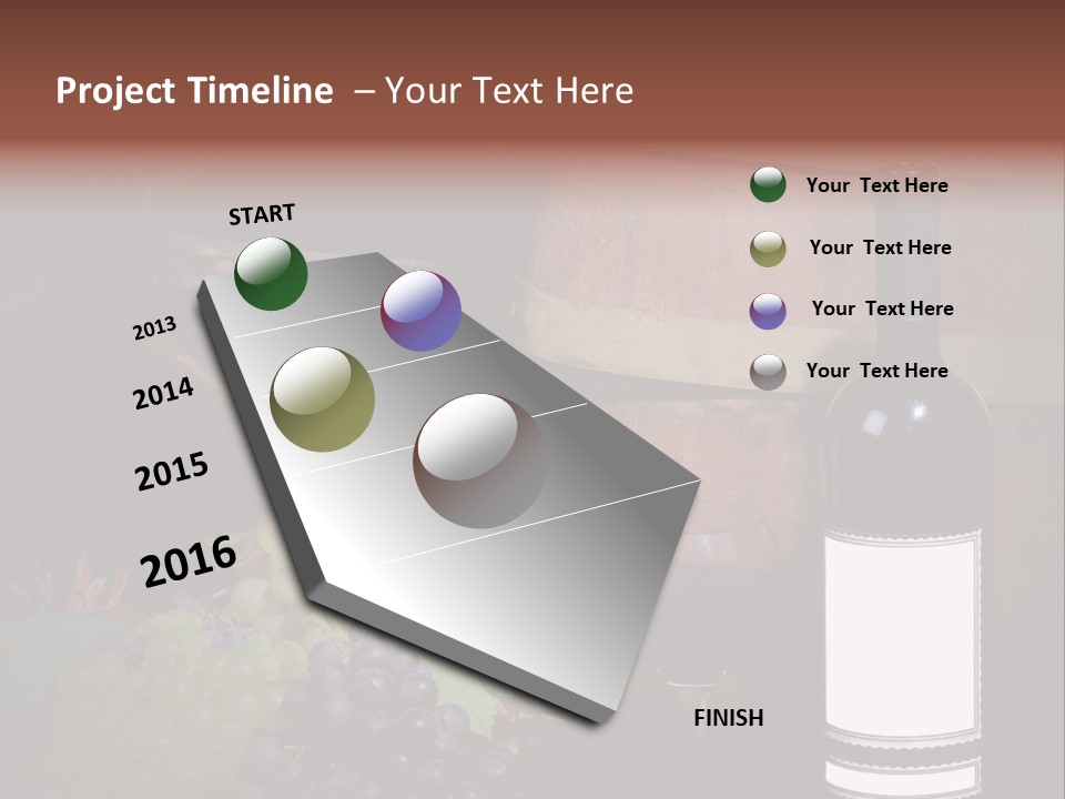 Wine Bottle With Grapes And Barrel PowerPoint Template