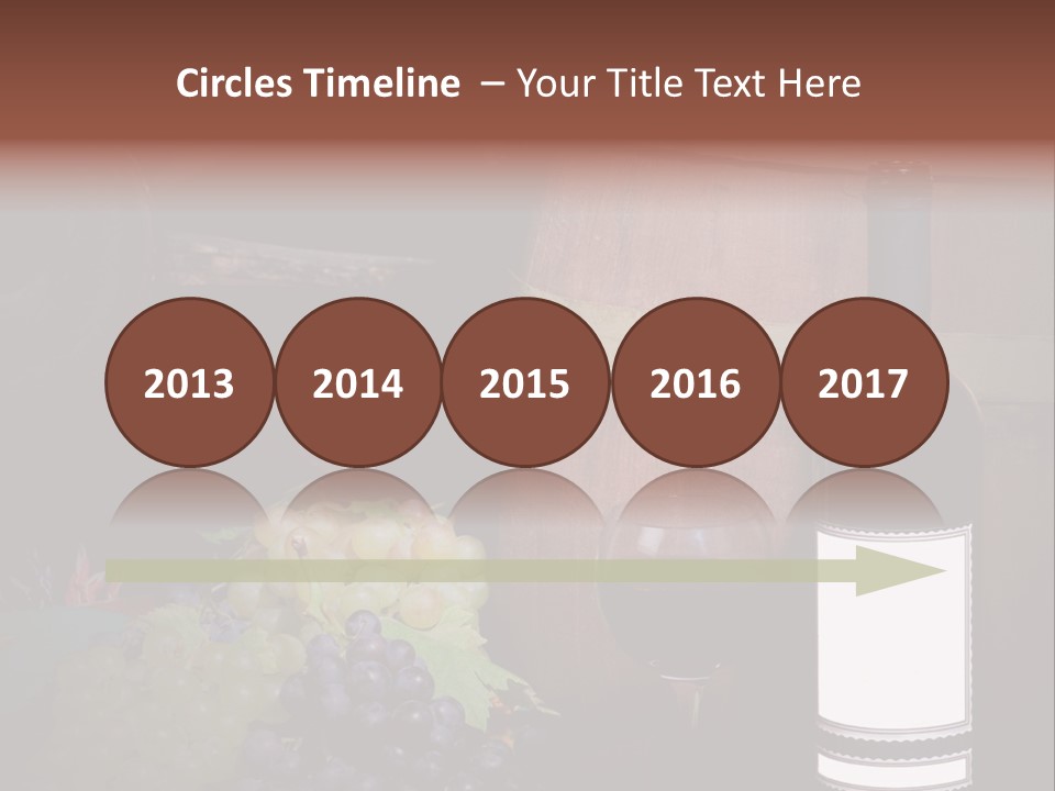 Wine Bottle With Grapes And Barrel PowerPoint Template