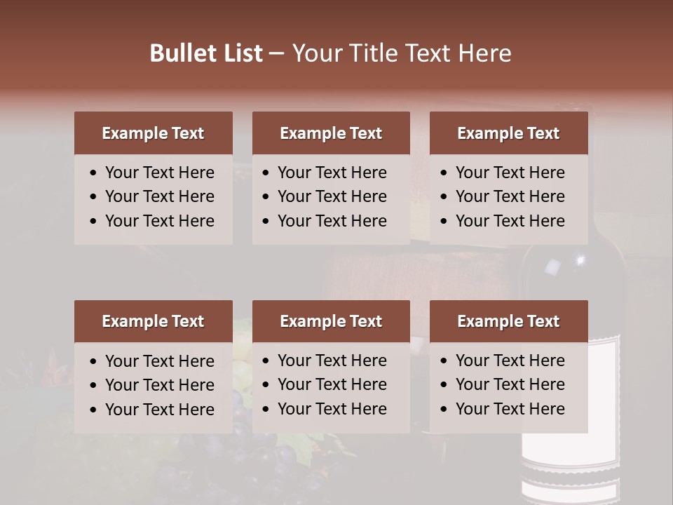 Wine Bottle With Grapes And Barrel PowerPoint Template