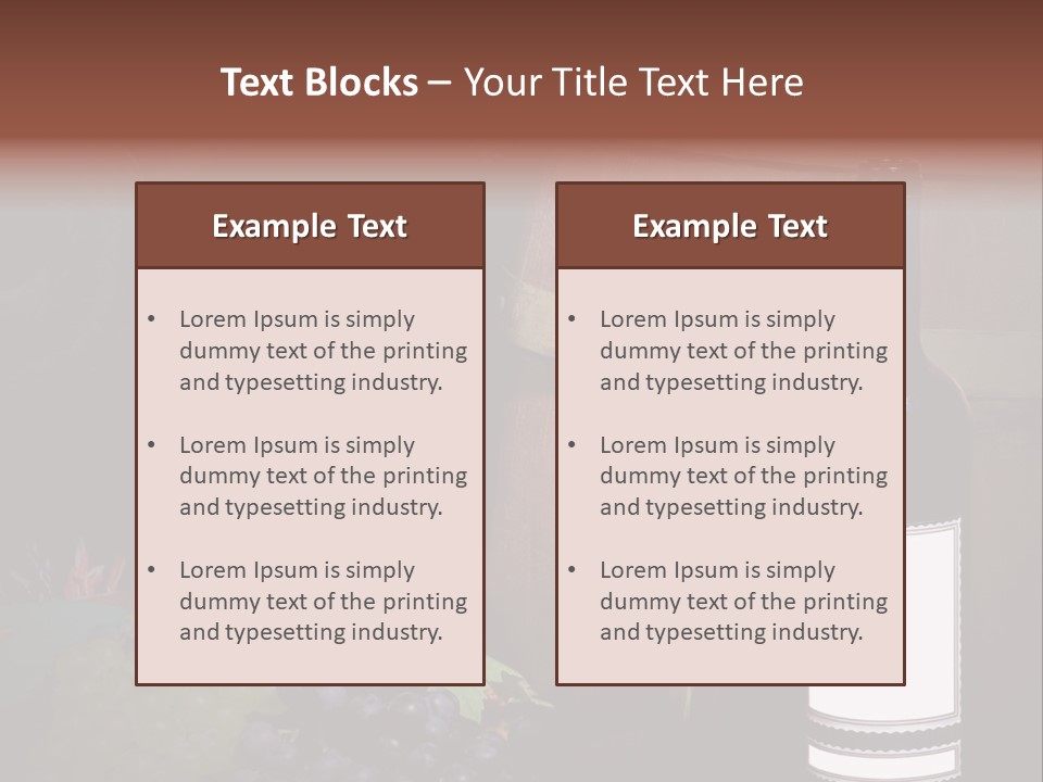 Wine Bottle With Grapes And Barrel PowerPoint Template