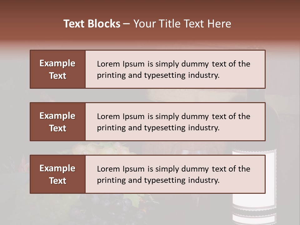 Wine Bottle With Grapes And Barrel PowerPoint Template