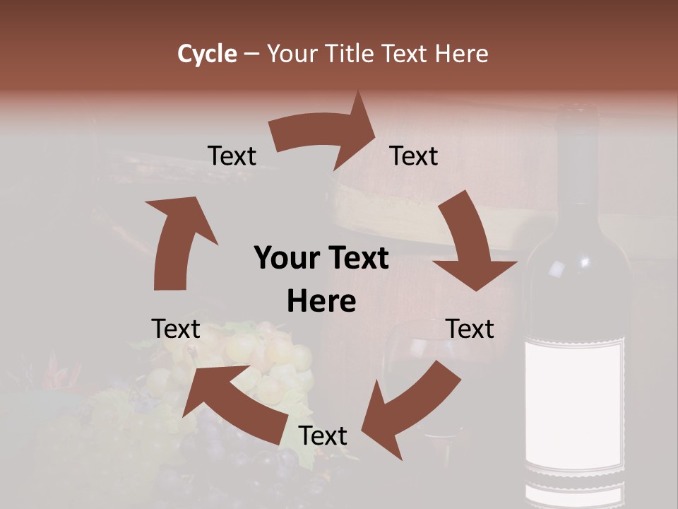 Wine Bottle With Grapes And Barrel PowerPoint Template