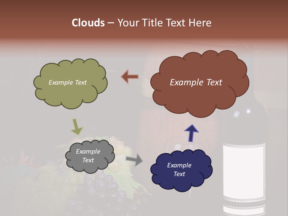 Wine Bottle With Grapes And Barrel PowerPoint Template