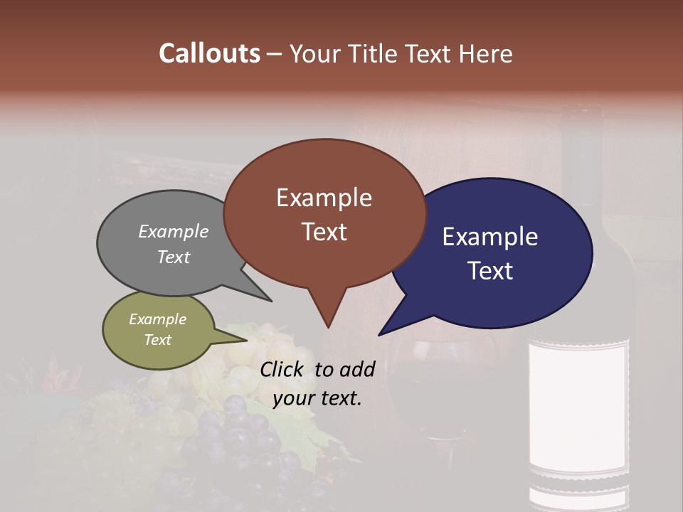 Wine Bottle With Grapes And Barrel PowerPoint Template