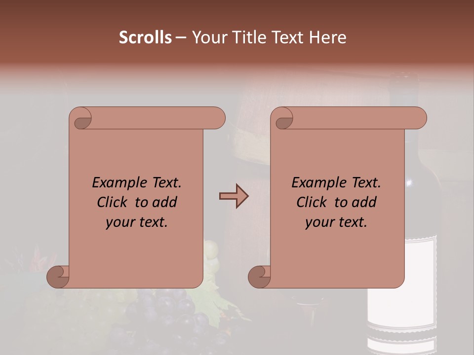 Wine Bottle With Grapes And Barrel PowerPoint Template