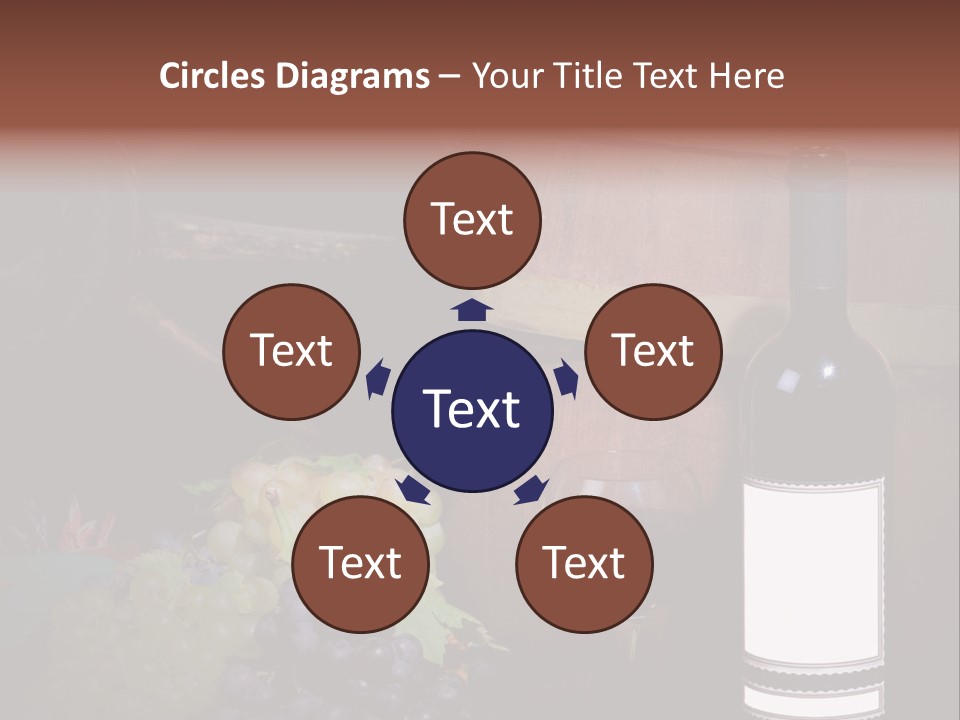 Wine Bottle With Grapes And Barrel PowerPoint Template