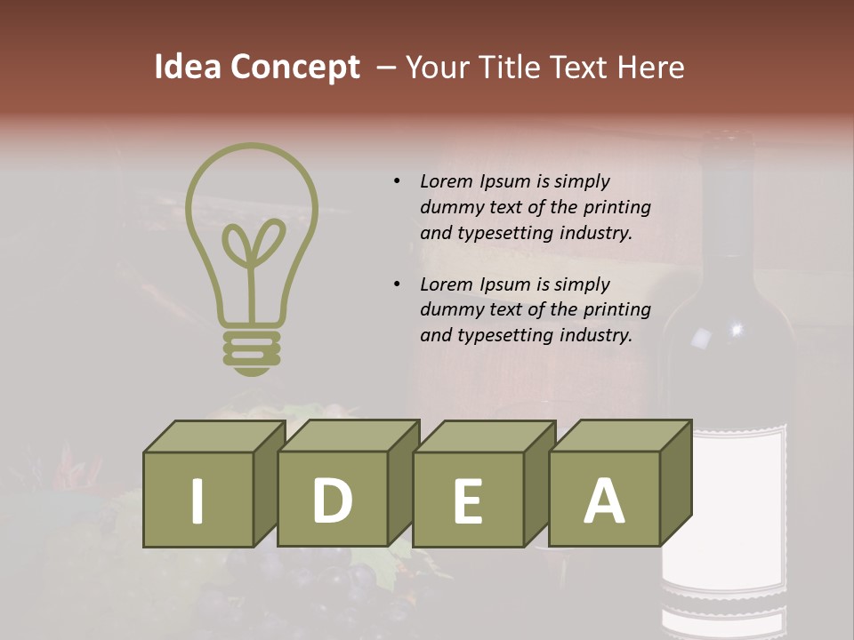 Wine Bottle With Grapes And Barrel PowerPoint Template