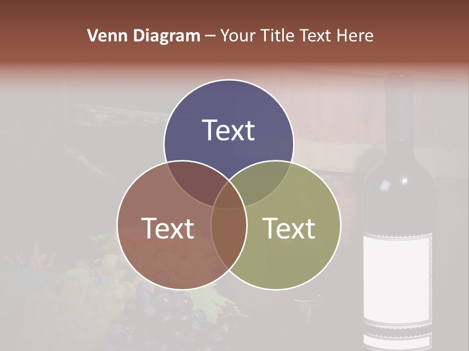 Wine Bottle With Grapes And Barrel PowerPoint Template